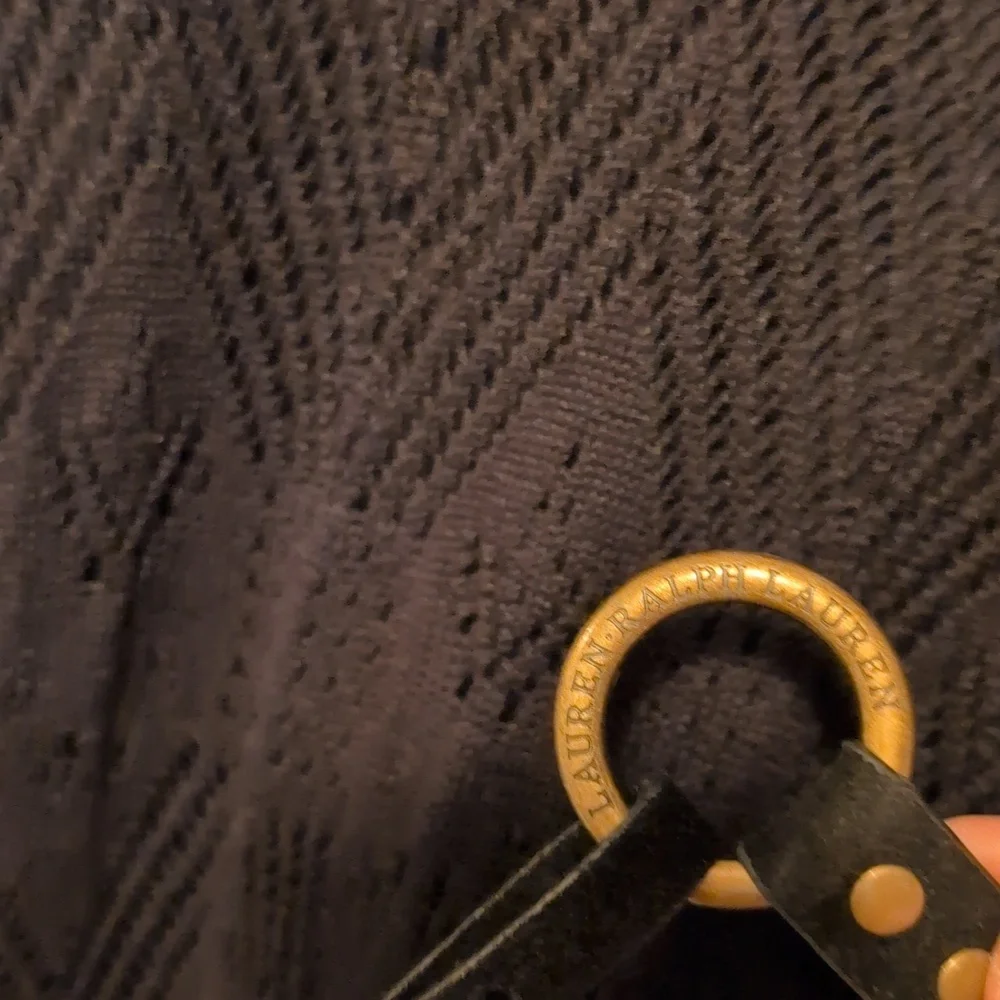 Lauren Ralph Lauren Elegant Black Knit Dress with Suede Leather Belt XL - Picture 11 of 11